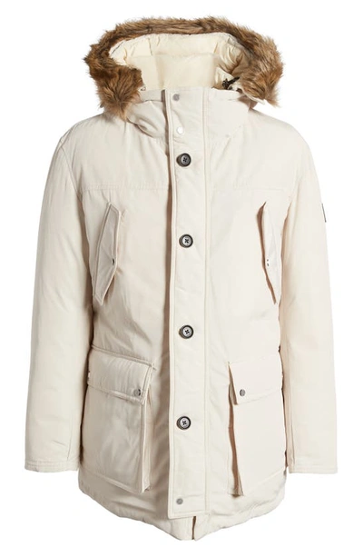 Hugo Boss Dadico Water Repellent Faux Fur Trim Down Hooded Parka In Open White
