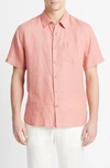 Vince Classic Fit Short Sleeve Linen Shirt In Dusk