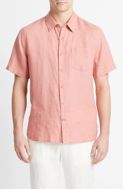 Vince Classic Fit Short Sleeve Linen Shirt In Dusk