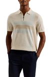 Ted Baker Ambler Colorblock Short Sleeve Wool Polo Sweater In Taupe
