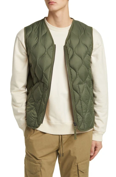 Taion Military Quilted Packable Water Resistant 800 Fill Power Down Waistcoat In Olive