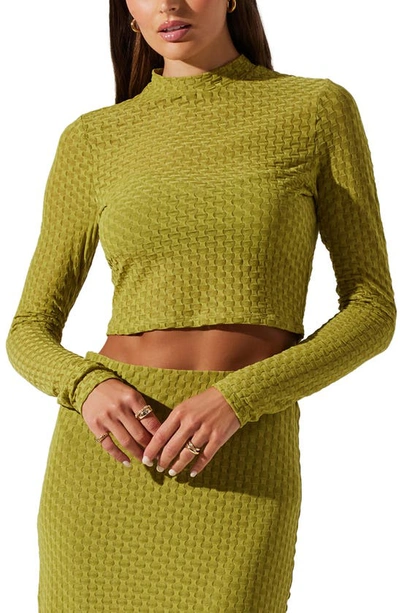 Astr Indah Long Sleeve Crop Top In Avocado Green