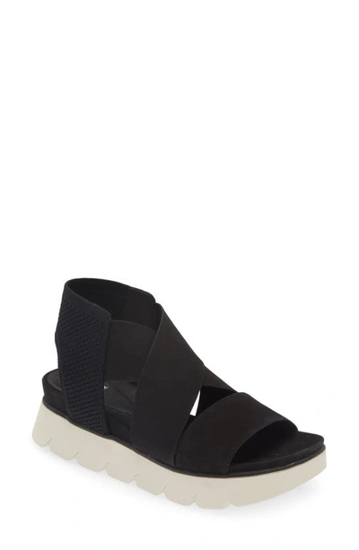 Eileen Fisher Chant Sporty Leather Wedge Sandals In Black