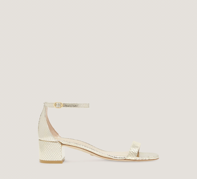 Stuart Weitzman Nudistcurve 35 Block Sandal The Sw Outlet In Platino Gold