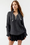 URBAN RENEWAL REMADE LACE-UP SWEATER IN GREY, WOMEN'S AT URBAN OUTFITTERS