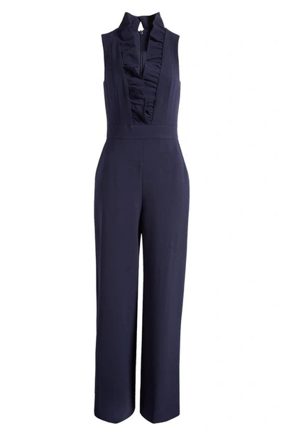 Eliza J Ruffle Neck Jumpsuit In Navy