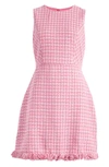 Eliza J Fringe Detail Sleeveless Tweed A-line Dress In Pink