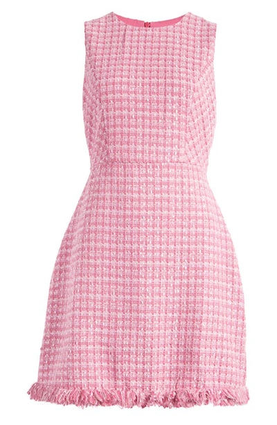 Eliza J Fringe Detail Sleeveless Tweed A-line Dress In Pink