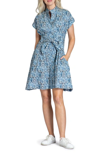 Apny Belted Shirtdress In Blue Multi