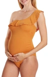 Cache Coeur Bloom One-shoulder One-piece Maternity Swimsuit In Honey