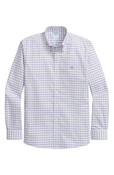 Brooks Brothers Stretch Cotton Non-iron Oxford Polo Button-down Collar, Outline Striped Shirt In Navy