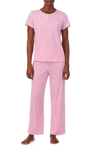Lauren Ralph Lauren Cotton Blend Pyjamas In Pink Stripe