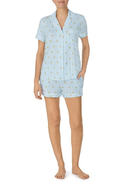 Kate Spade Mixed Print Short Pajamas In Blue Stripe