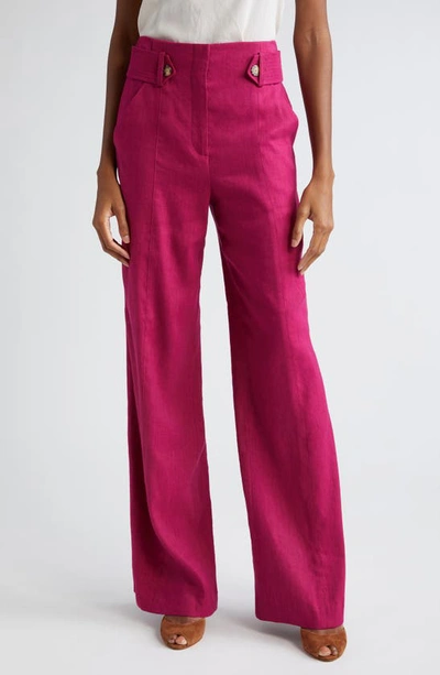 VERONICA BEARD SUNNY BUTTON TAB LINEN BLEND WIDE LEG PANTS