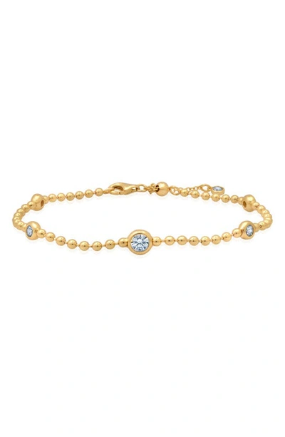 Crislu Cubic Zirconia Station Ball Chain Bracelet In Gold