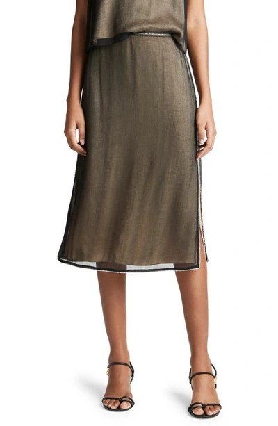 Vince Beaded Border Sheer Midi Skirt In Black