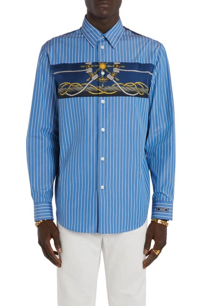 Versace Nautical Striped Shirt In Blue+print