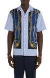 VERSACE NAUTICAL STRIPE COTTON POPLIN & SILK BUTTON-UP SHIRT