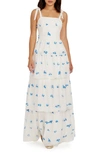 DRESS THE POPULATION MONICA BUTTERFLY APPLIQUÉ TIERED SILK GOWN