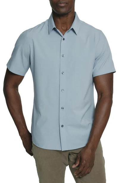 7 Diamonds Siena Solid Short Sleeve Performance Button-up Shirt In Dusty Blue