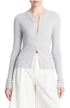 Vince Slim Ribbed Wool-blend Cardigan In Light Grey