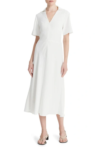 Vince Front Zip Polo Midi Dress In Off White