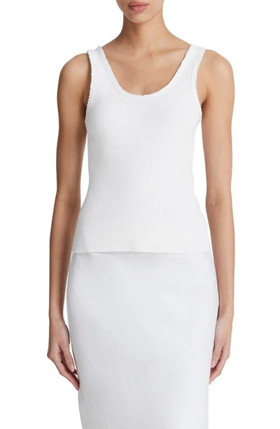 Vince Scoop Neck Rib Tank In Optic White