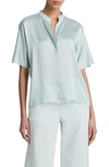 Vince Short-sleeve Dolman Button-front Silk Blouse In Sea Star