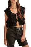 LUCKY BRAND FESTIVAL RUFFLE TIE FRONT CROP TOP