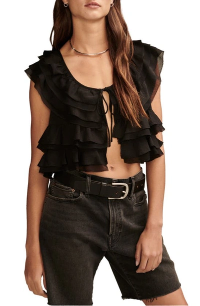 Lucky Brand Festival Ruffle Tie Front Crop Top In Meteorite