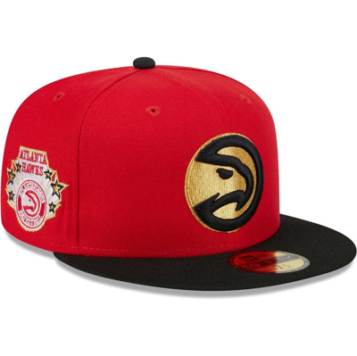 New Era Men's  Red, Black Atlanta Hawks Gameday Gold Pop Stars 59fifty Fitted Hat In Red,black