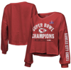 MAJESTIC MAJESTIC THREADS  RED KANSAS CITY CHIEFS SUPER BOWL LVIII CHAMPIONS ALWAYS CHAMPS OFF-SHOULDER LONG 