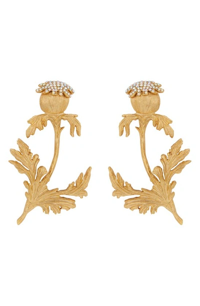 Oscar De La Renta Golden Thistle Clip-on Earrings In White Opal