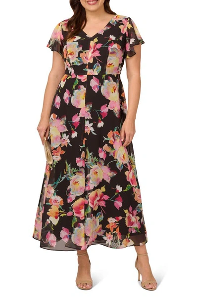 ADRIANNA PAPELL FLORAL OVERLAY MAXI JUMPSUIT