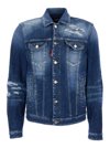 Dsquared2 'dan' Blue Jacket With Classic Collar And All-over Painted Details In Blu