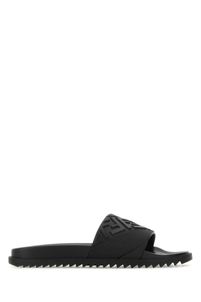 Fendi Embossed Ff Motif Pool Slides In Black