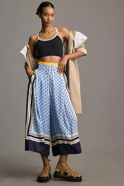 Maeve Printed Pleated A-line Culottes Pants In Blue