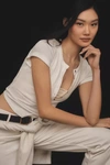 Pilcro The Andie Ribbed Henley Top By : Short-sleeve Edition In White