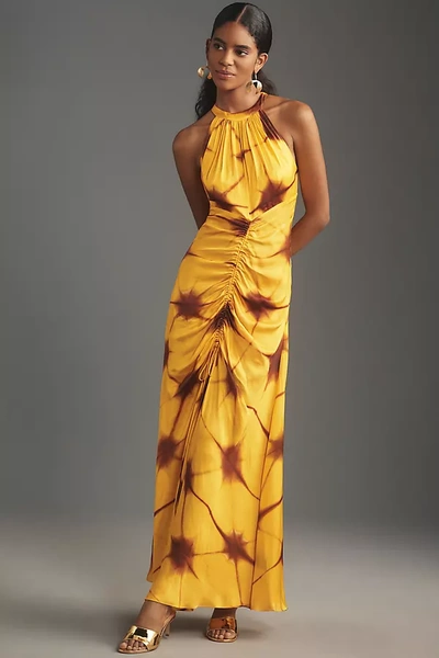 Atsu Halter Ruched Maxi Dress In Multicolor