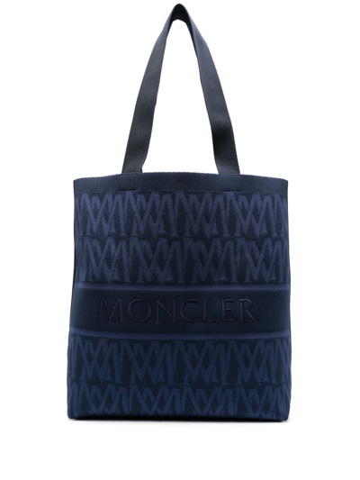 Moncler Knit Tote Bag In Blue