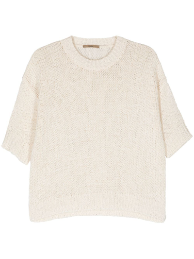 Nuur Short-sleeve Open-knit Jumper In White