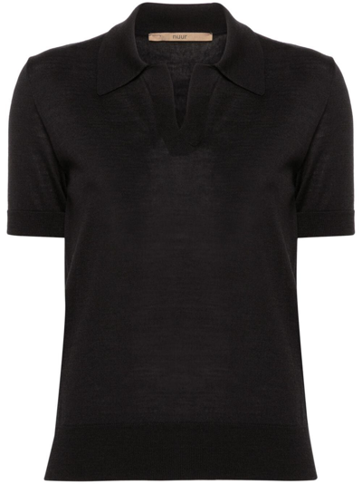 Nuur Polo-collar Merino-wool T-shirt In Black