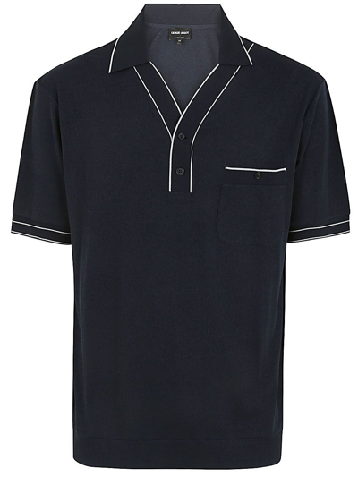 Giorgio Armani Fine-knitted Polo Shirt In Blue