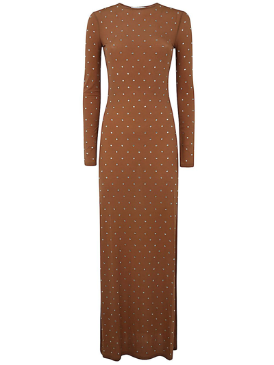 Rabanne Embellished Jersey L/s Maxi Dress In Brown