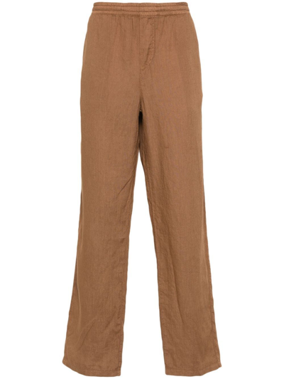 Aspesi Linen Straight Trousers In Brown