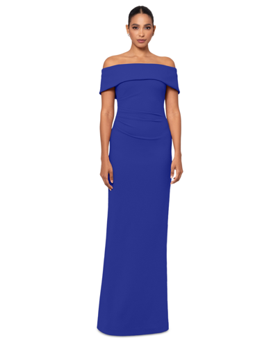 Xscape Xcsape Women's Off-the-shoulder Ruched-back Dress In Marine