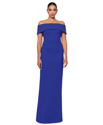 Xscape Xcsape Women's Off-the-shoulder Ruched-back Dress In Electric Blue