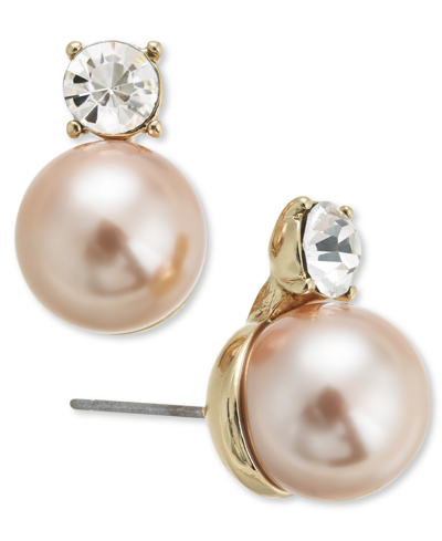 Charter Club Gold-tone Imitation Pearl & Crystal Stud Earrings, Created For Macy's In Pink