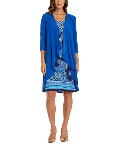 R & M Richards Plus Womens Midi Special Occasion Open-front Blazer In Navy,royal