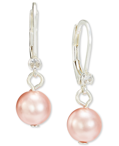 Charter Club Silver-tone Imitation Pearl & Crystal Leverback Drop Earrings, Created For Macy's In Pink